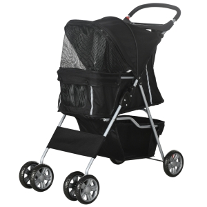 PawHut Faltbarer Hundewagen mit Korb und Getränkehalter, Max. Gewicht 10 kg, 75x45x97cm, Schwarz