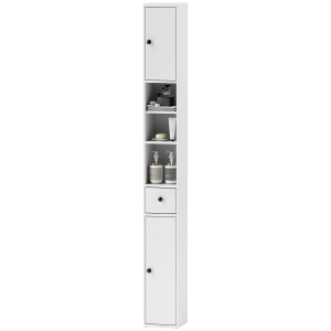 HOMCOM Badezimmerschrank Platzsparend mit 2 Schränken, 3 Offenen Regalen und Schublade, aus Holz, 20x20x178 cm, Weiß