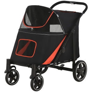 PawHut Hundewagen Klappbar mit Reißverschlüssen und Netzfenstern, 112x65x100 cm, Rot und Schwarz