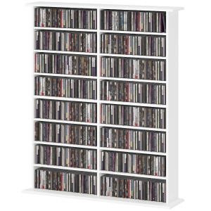 HOMCOM CD und DVD Aufbewahrung mit 16 Fächern und 12 verstellbaren Regalen, max. Kapazität 720 CD/396 DVD und Blu-ray, weiß