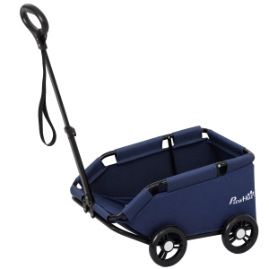 PawHut Hundewagen Pieghevole con Borsa e Cuscino, in Acciaio e Tessuto Oxford, 53x45x28 cm, Blu Scuro