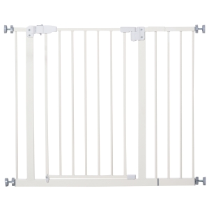 PawHut Puerta para Perros con Longitud Ajustable Sistema de Cierre Automático para Escaleras Pasillos 74-97,5x76,2 cm Blanco