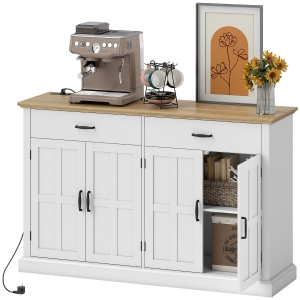 HOMCOM Buffet TV Blanc USB, Portes Grange, Tiroirs, Étagères