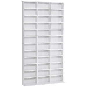 HOMCOM Libreria Porta CD in Legno con 3 Colonne da 12 Ripiani ad Altezza Regolabile, 102x23.5x195 cm, Bianco