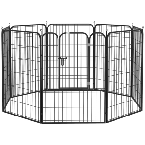 PawHut Parque para Mascotas de 8 Paneles 80x100 cm Corralito para Perros con Puerta y Doble Pestillo Metálicos Negro