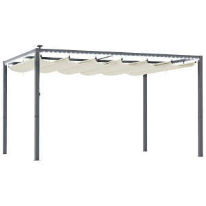 Outsunny Pérgola de Alumínio 4x3 m Pérgola de Jardim com Luzes LED Solares Teto Retrátil Impermeável Anti-UV  Creme e Cinzento