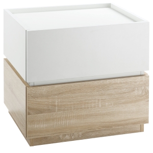 HOMCOM Table de chevet empilable table de nuit table d'appoint avec 2 tiroirs pour chambre à coucher, salon - blanc et naturel