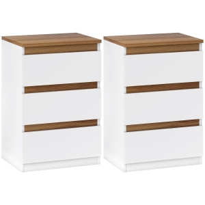 HOMCOM Conjunto de 2 Mesas de Cabeceira com 3 Gavetas Mesas de Cabeceira para Dormitório Estreitas 40x30x59,5 cm Branco