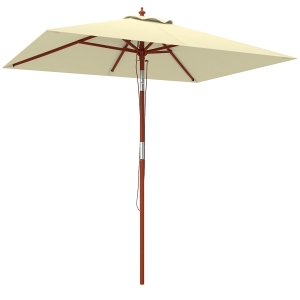 Outsunny Sombrilla de Jardín Rectangular 200x150x235 cm Inclinable con Anti-UV y Poste de Madera para Terraza Patio Beige