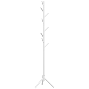 HOMCOM Cabide de Pé de Madeira com 8 Ganchos para Pendurar Roupa e Bolsas para Corredor Entrada 40x40x165 cm Branco