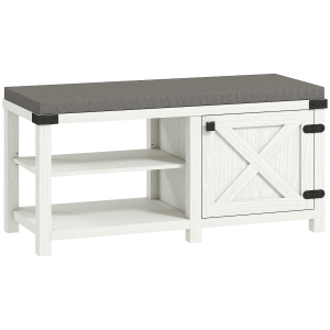 HOMCOM Banco Sapateira Rústico Organizador de Sapatos com Compartimentos para 7 Pares de Sapatos 100x40x48 cm Branco com Veios e Cinza