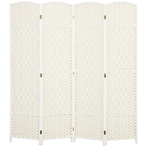 HOMCOM Paravent intérieur en bois 4 panneaux séparateur de pièce pliable pour salon chambre 180 x 180 cm blanc