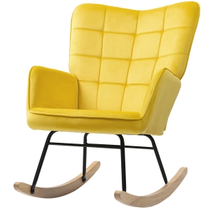 HOMCOM Fauteuil à bascule rocking chair revêtement en velours structure en acier 71 x 98 x 101 cm jaune
