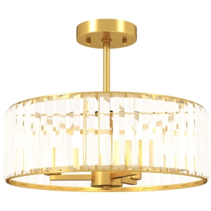 HOMCOM Lampa Sufitowa, Design Kryształowy, 3 Żarówki, Metal, Złota
