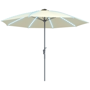 Outsunny Chapéu de Sol de Jardim com Luzes LED Ø300x256 cm Manivela  Proteção UV50+ e Mastro de Alumínio Creme