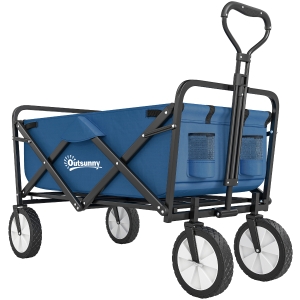 Outsunny 90L Festival Trolley on Wheels, Folding Camping Trolley Cart with Adjustable Handle, Portable for Outdoor, Garden, Shopping, Fishing, Navy Blue