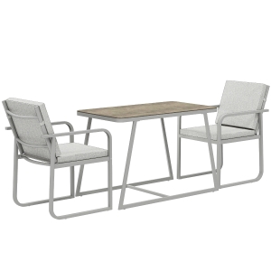 Outsunny Salon de jardin extérieur 2 personnes, table de jardin extérieure avec 2 chaises, 4 coussins cadre en acier gris