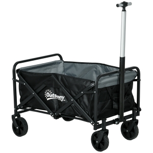 Outsunny Carro de Jardín Plegable con 4 Ruedas Longitud y Ángulo del Mango Ajustables Capacidad 70 L 77x50x63-93 cm Negro
