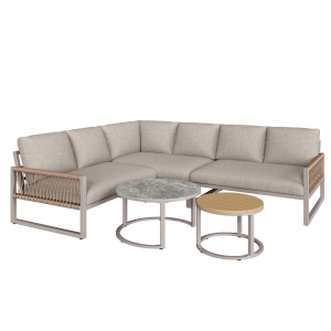 Garten-Lounge-Set für 6-7 Personen, Ecksofa mit verzinktem Eisengestell, verstellbare Beine, inklusive Sitz- und Rückenkissen, Beige