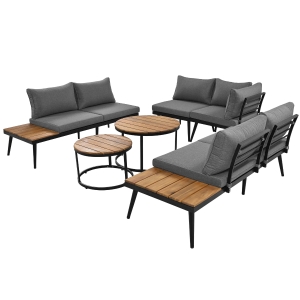 Gartenlounge-Set für 5-6 Personen, 2 Zweisitzer-Sofas, 2 Einzelsessel, 2 Tische, inklusive Kissen, Grau