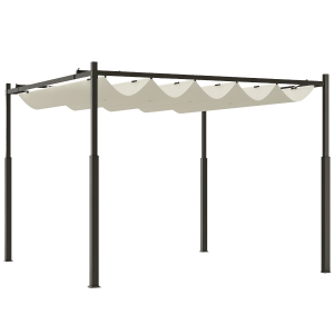 Outsunny Pergola Gazebo 3x3 m cu Acoperiș Retractabil, 8 Șuruburi și 8 Țăruși, din Poliester 180g și Metal, Crem