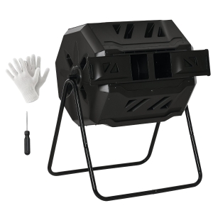 Outsunny Composteur de Jardin - bac à Compost pour déchets - Rotatif 360° - Double Chambre 160 L - Acier PP Noir