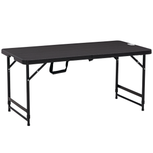 Outsunny Outdoortisch, Gartentisch, für 4 Pers., klappbar, höhenverstellbar, Holzoptik, grau+schwarz, 118 x 60 x 74 cm