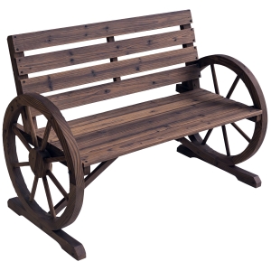 Outsunny Gartenbank 2-Sitzer Sitzbank Holzbank Wagenrad mit Armlehne Landhausstil Tannenholz Braun 105,5 x 59 x 75 cm