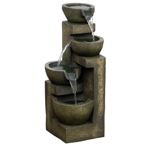Outsunny Fontaine de jardin d'ornement zen débit réglable pompe à eau submersible incluse dim. 25L x 24l x 60H cm résine noir