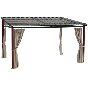 Outsunny Pergola con Tende Laterali e Tetto Retrattile in PC, in Alluminio e Metallo, 345x300x215-255 cm, Crema