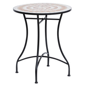 Outsunny Mesa de Jardín Redonda Mesa de Terraza Exterior Ø60x71 cm con Encimera de Mosaico Decorativo Carga 100 kg Mesa para Exterior Patio Naranja y Blanco