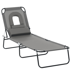 Outsunny Bain de Soleil Pliable transat inclinable 4 Positions Chaise Longue 3 Coussins fournis Gris