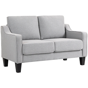 HOMCOM Canapea modernă cu 2 locuri, compactă, din țesătură cu efect de in, 136x77x86 cm, gri deschis