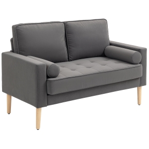 HOMCOM Canapé 2 places banquette moderne en velours 127 cm avec coussins épais, 2 oreillers et assise capitonnée, gris