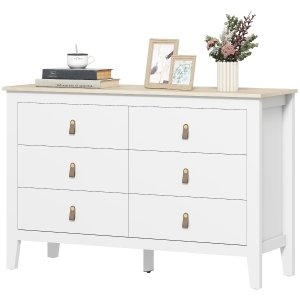 HOMCOM Commode 6 Tiroirs Style Contemporain Blanc 120x40x78 cm