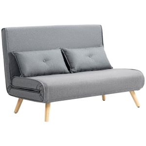 HOMCOM 2-Seater Sofa Bed Linen-Look Grey