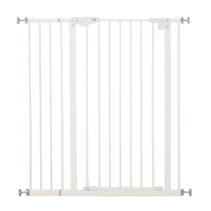PawHut Barrera de Seguridad para Puertas y Escaleras Barrera para Perros Mascotas con Cierre Automático Extensión 17,5 cm Metal 74-97,5x104,1 cm Blanco