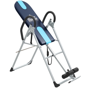 HOMCOM Inversionsbank klappbar Schwerkrafttrainer mit Sicherheitsgurt Inversionstisch bis 136kg Stahl Silber+Schwarz+Blau
