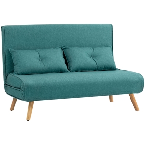 HOMCOM 2-Seater Linen-Look Sofa Bed Green