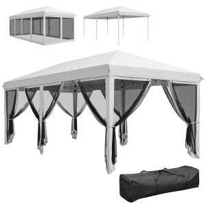Outsunny Carpa Plegable Pop-Up Gazebo 6x3 m con 6 Paredes Laterales de Malla Anti-UV y Bolsa de Transporte Crema