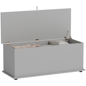 HOMCOM Coffre de rangement, banc de rangement avec couvercle rabattable et charnières de sécurité, 100 x 40 x 40 cm, gris