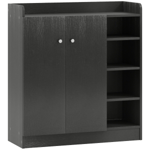 HOMCOM Mueble Zapatero de 2 Puertas Zapatero Estrecho con Estantes Ajustables para 12 Pares de Zapatos 83x30x90 cm Negro