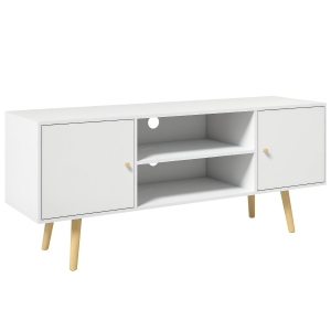 HOMCOM Cabinet TV 55" cu 2 Dulapuri, Uși și 2 Rafturi Deschise, Consolă TV din Lemn și PAL, 120x34x50 cm, Alb