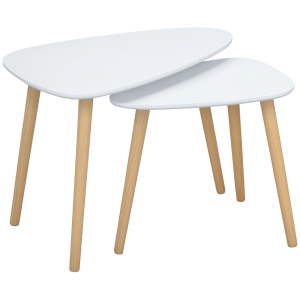 HOMCOM Lot de 2 tables basses gigognes design scandinave pieds en bois et plateau en bois, blanc
