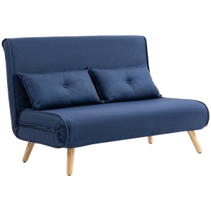 HOMCOM 2-Seater Linen-Look Sofa Bed Dark Blue