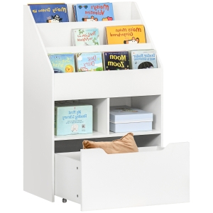 HOMCOM Scaffale per bambini con cassetto, scaffale per libri con ripiani, 60 x 29,9 x 90 cm, Bianco