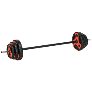 SPORTNOW Langhantel-Set 20 kg, inkl. 6 Hantelscheiben, 2 x 5kg, 2 x 2,5kg, 2 x 1,25kg, rutschfeste Stange, schwarz+rot