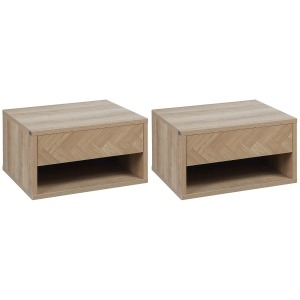HOMCOM 2er-Set Nachttische, Nachtschränke, Schwebedesign, Schublade, offenes Regalfach, Holzoptik, 37 x 32 x 21 cm