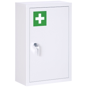 kleankin Medizinschrank, 3 Fächer, abschließbare Tür, stabiles Stahlgehäuse, weiß, 30 x 14 x 46 cm
