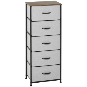 HOMCOM Commode 5 Tiroirs Tissu Acier Noir - 45x30x116cm Gris